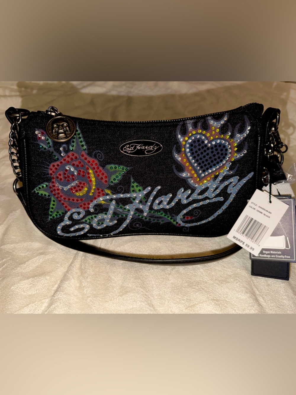 NWT Ed Hardy Shoulder / Crossbody Bag
- Denim Black - Sparkling Rose & Heart